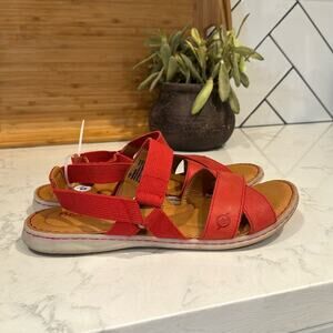 Born Springs Sandal Red leather padded insole elastic straps comfortable size 10